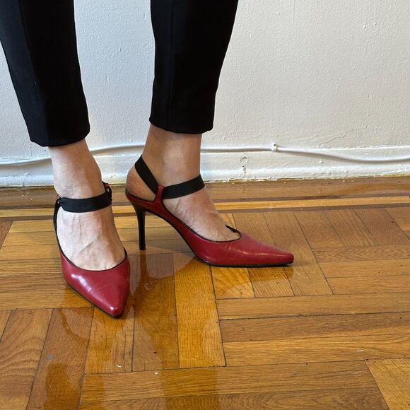 Steffani Collection Red Ankle Strap slingback heels 3 inch - Picture 1 of 8